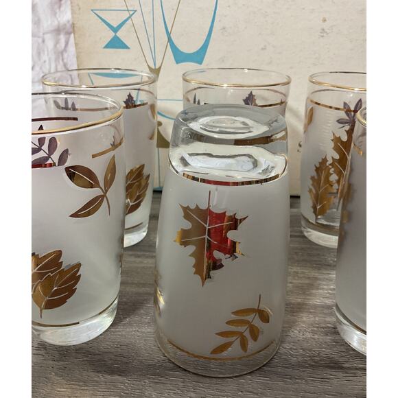 Vtg 1960s  Libbey Golden Foliage Frosted Tumblers Glasses 14 oz  Set of 8 NEW - Picture 6 of 7
